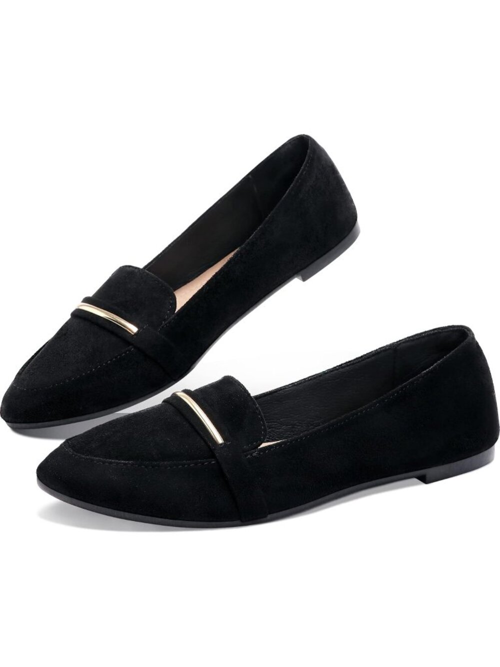 Women's Black Faux Suede Comfortable Loafer Slip On Ballet Flat Cute Shoes